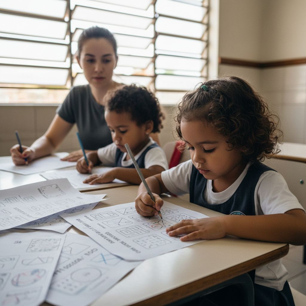 Crianças utilizando dinâmicas impressas em sala de aula